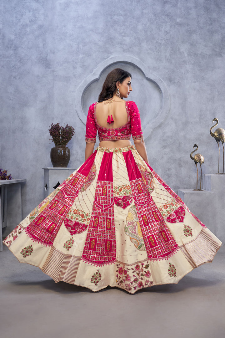 Pink & Cream Organza Lehenga Choli | Embroidery & Stone Work For Festive Wear