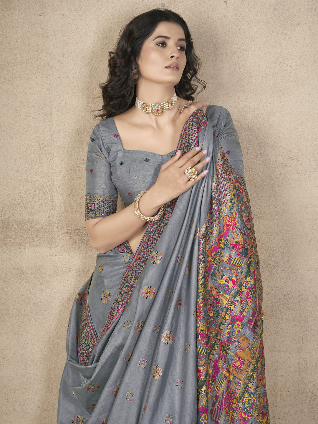 Elegant Pashmina-Silk Saree | Designer Hand-Work for Special Events