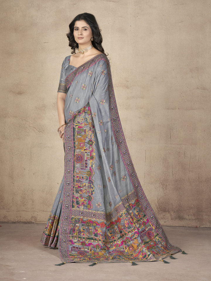 Elegant Pashmina-Silk Saree | Designer Hand-Work for Special Events