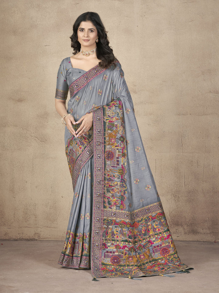 Elegant Pashmina-Silk Saree | Designer Hand-Work for Special Events