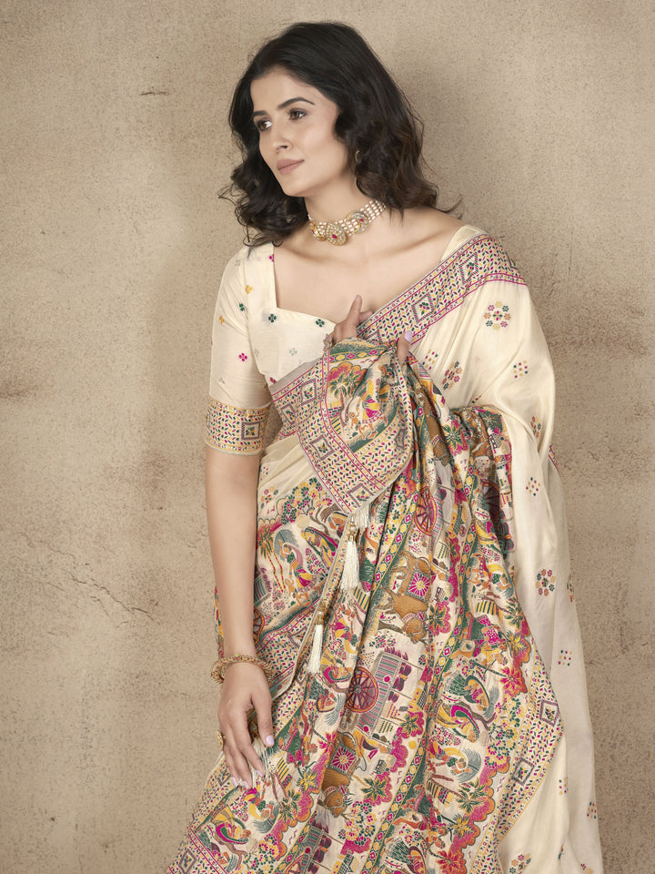 Elegant Pashmina-Silk Saree | Designer Hand-Work for Special Events