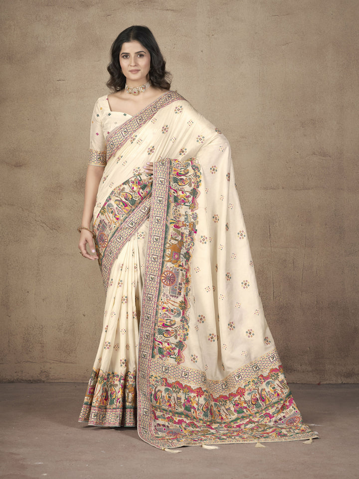 Elegant Pashmina-Silk Saree | Designer Hand-Work for Special Events