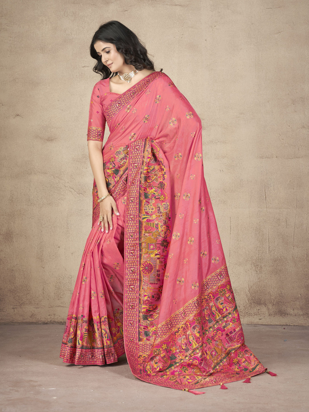 Elegant Pashmina-Silk Saree | Designer Hand-Work for Special Events