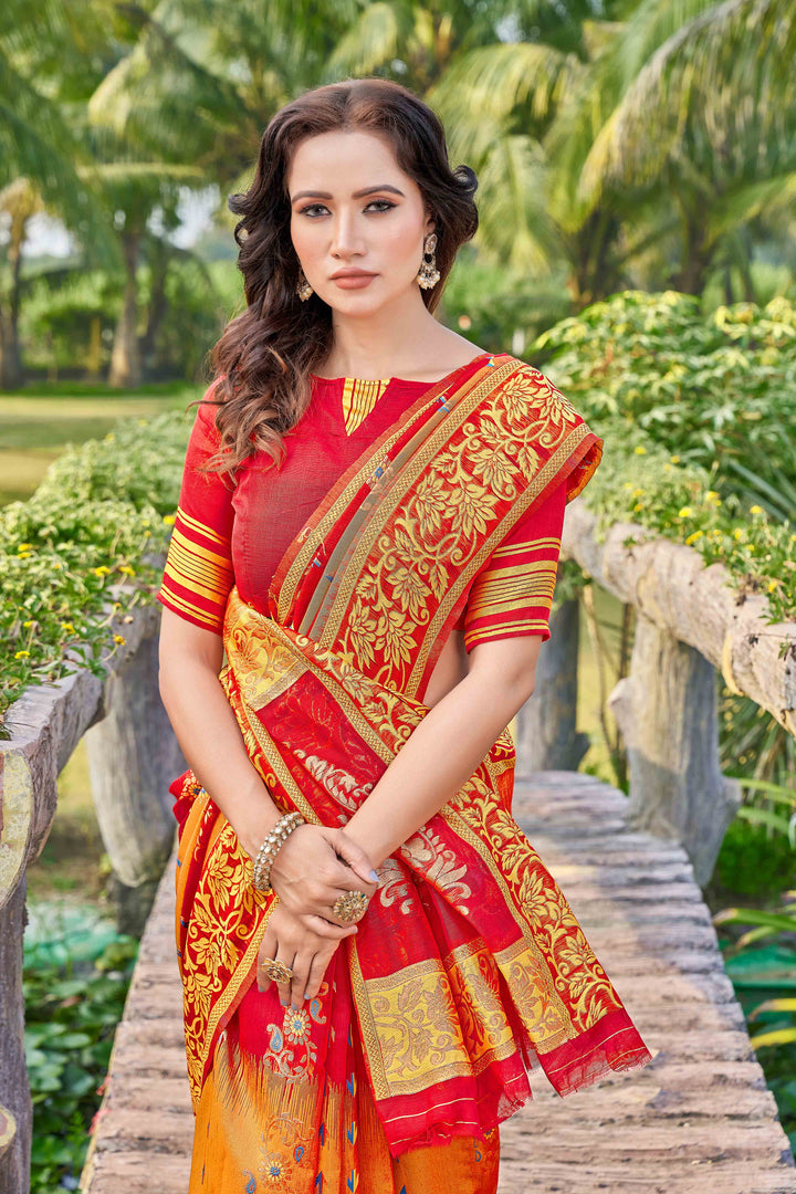 Elegant Silk-Cotton Saree with Designer Wevon Thread Work | Perfect for Weddings & Festive Occasions