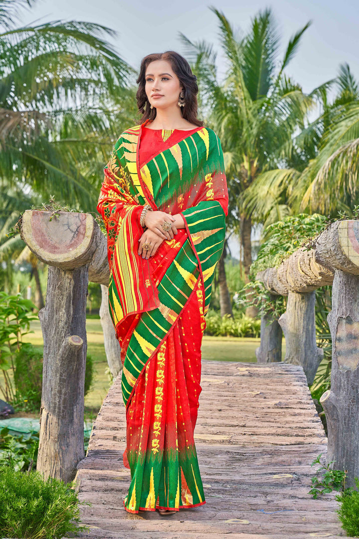 Elegant Silk-Cotton Saree | Designer Woven Thread Work for Special Events