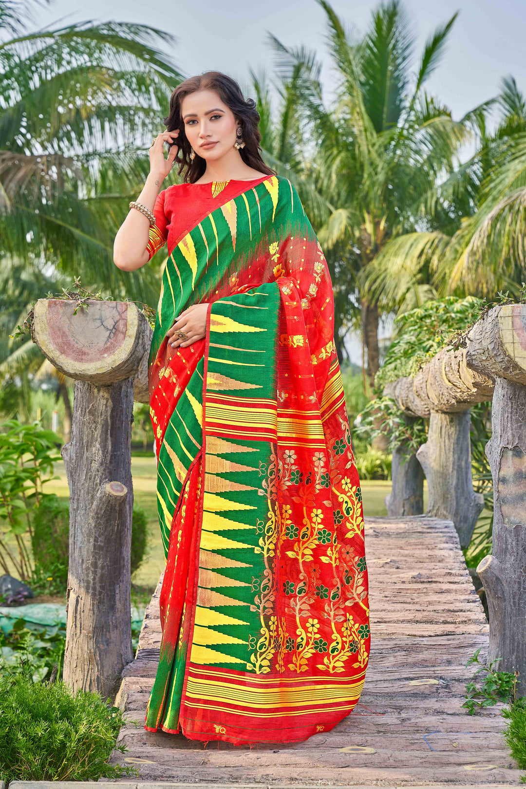 Elegant Silk-Cotton Saree | Designer Woven Thread Work for Special Events