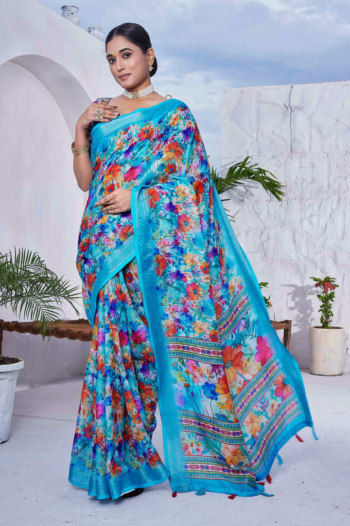 Designer Digital Printed Linen-Blend Saree | Perfect for Special Events