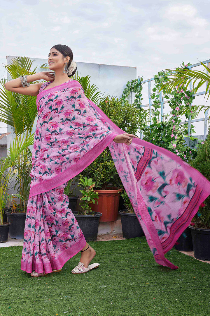 Designer Linen-Blend Saree | Digital Printed for Weddings and Festive Events