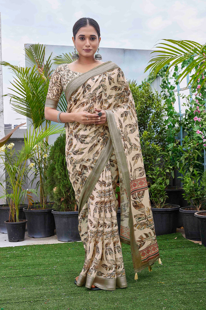 Designer Linen-Blend Saree | Digital Printed for Special Events & Weddings