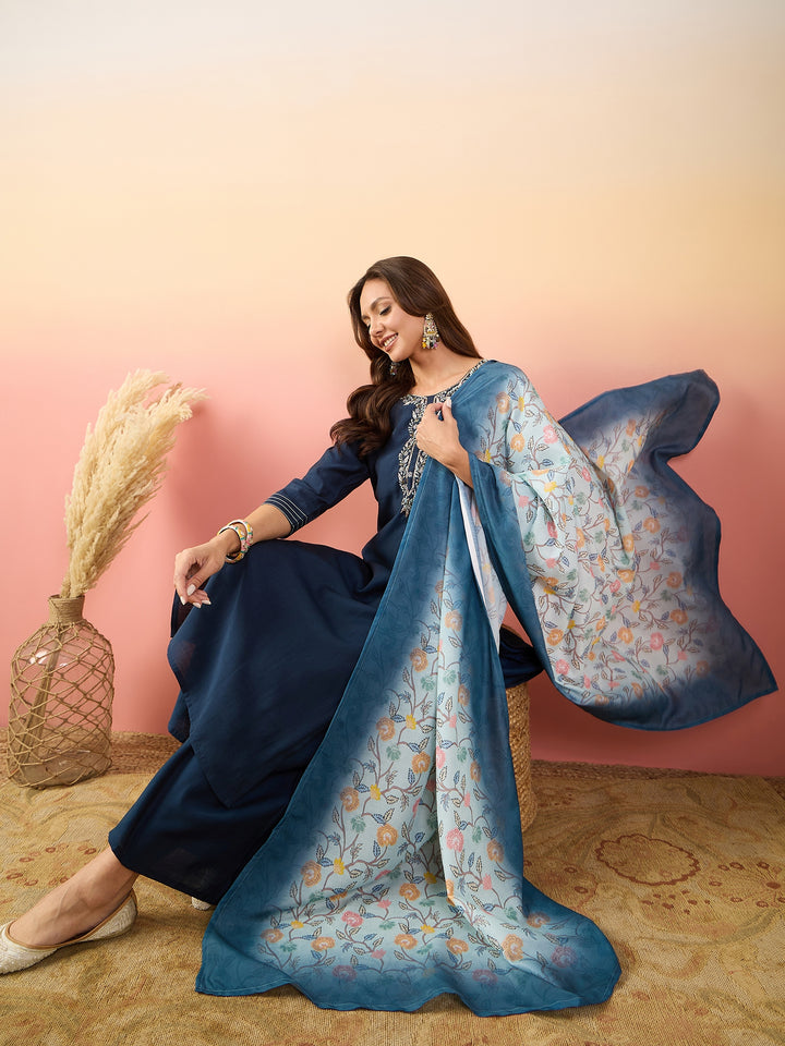 Chic Blue Silk and Silk Combination | Completed with a Gorgeous Silk Blend Dupatta