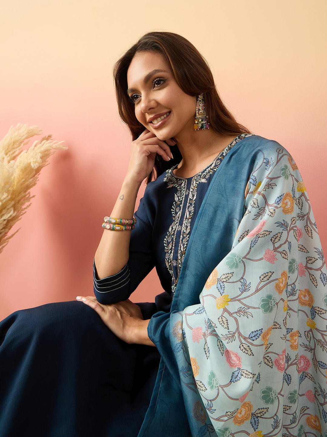 Chic Blue Silk and Silk Combination | Completed with a Gorgeous Silk Blend Dupatta