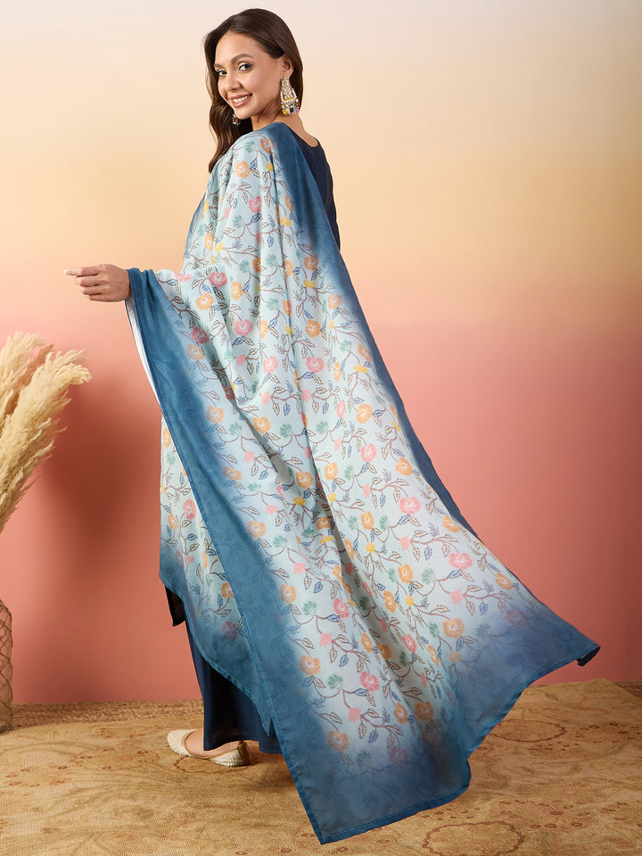 Chic Blue Silk and Silk Combination | Completed with a Gorgeous Silk Blend Dupatta