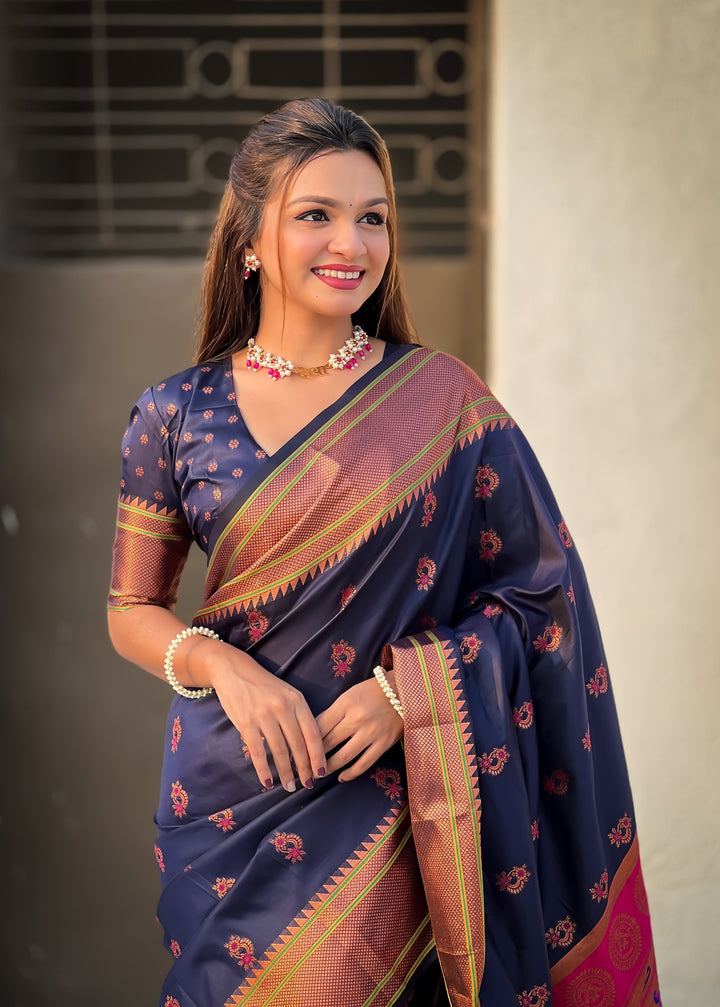 Soft Silk Saree | Woven Nath Meenakari Designer for Weddings & Festivals