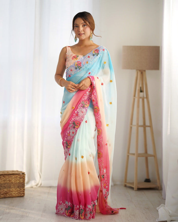 Elegant Georgette Saree with Embroidered Peddling | Perfect for Weddings & Festive Events