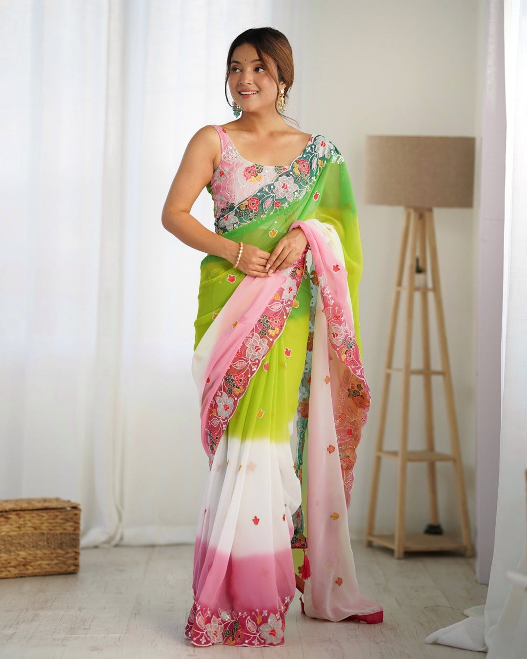 Elegant Georgette Saree with Embroidered Peddling | Perfect for Weddings & Festive Events