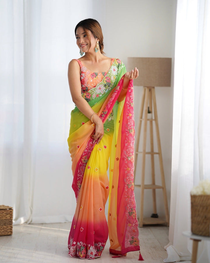 Elegant Georgette Saree with Embroidered Peddling | Perfect for Weddings & Festive Events