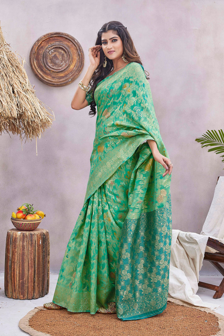 Elegant Silk-Blend Saree | Designer Woven Jacquard for Special Events