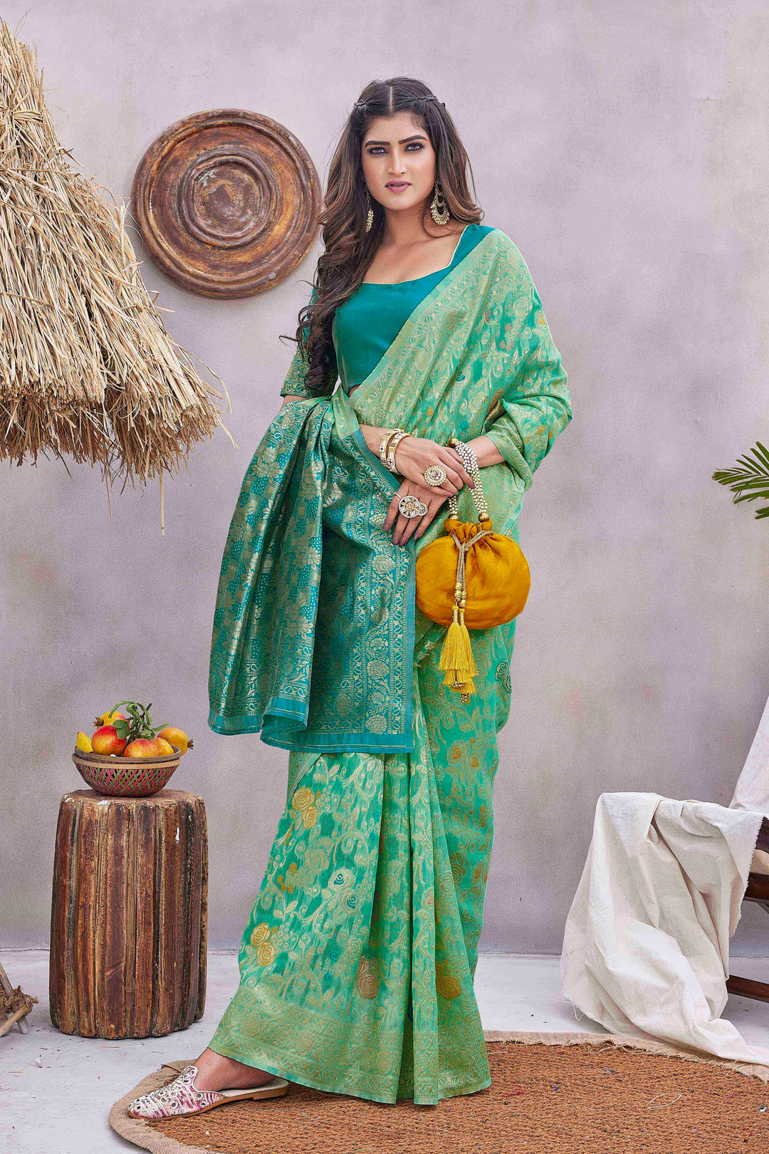 Elegant Silk-Blend Saree | Designer Woven Jacquard for Special Events