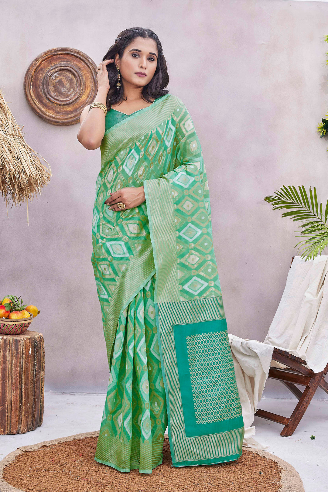 Silk-Blend Saree with Woven Jacquard Design | Perfect for Weddings & Festive Events