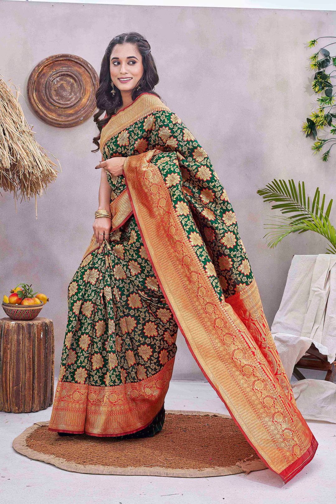 Silk-Blend Woven Jacquard Saree | Designer for Special Events & Weddings