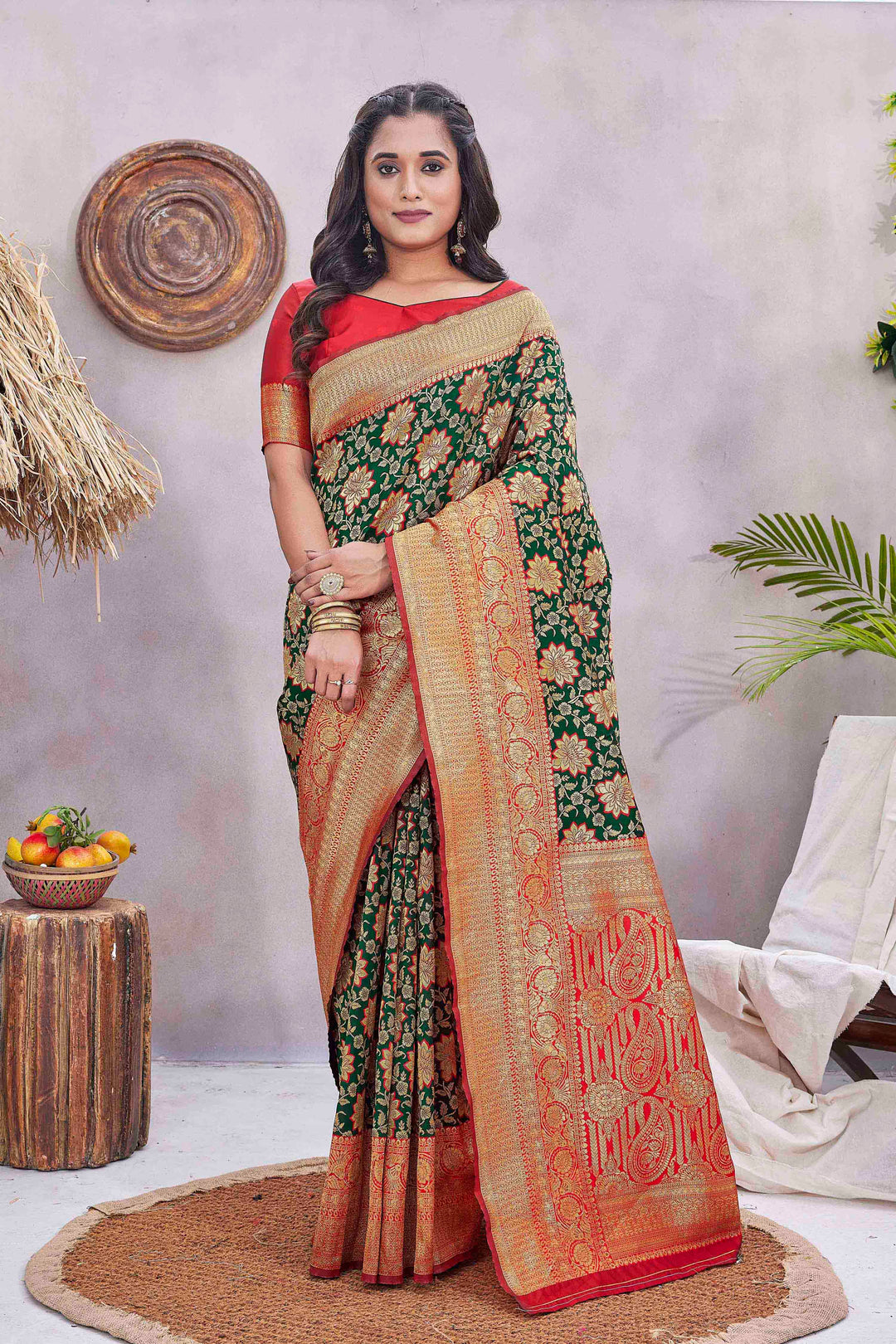 Silk-Blend Woven Jacquard Saree | Designer for Special Events & Weddings