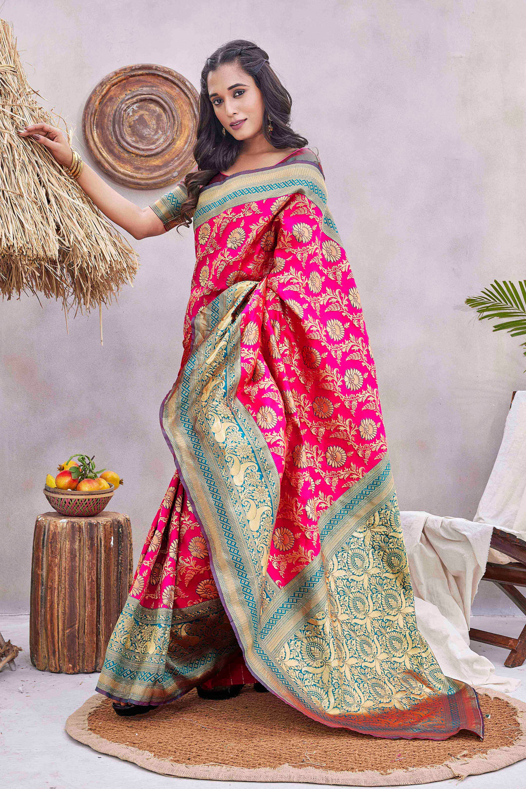 Elegant Silk-Blend Saree | Woven Jacquard Design for Special Events