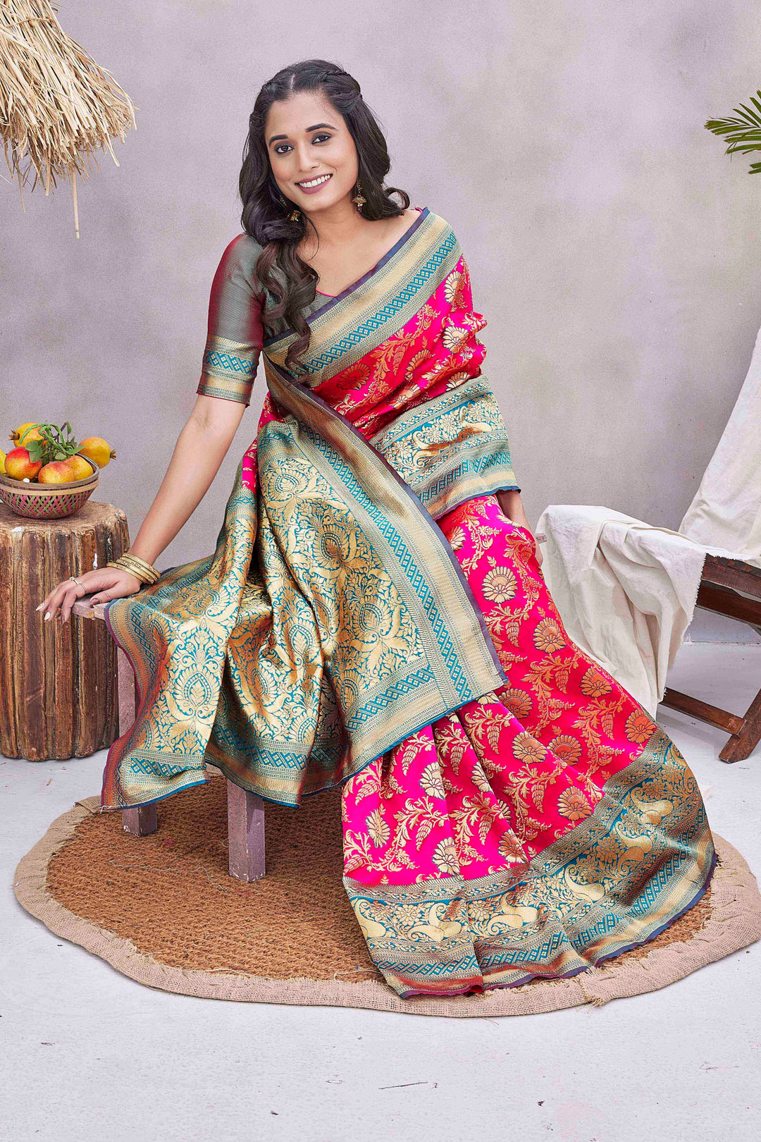 Elegant Silk-Blend Saree | Woven Jacquard Design for Special Events