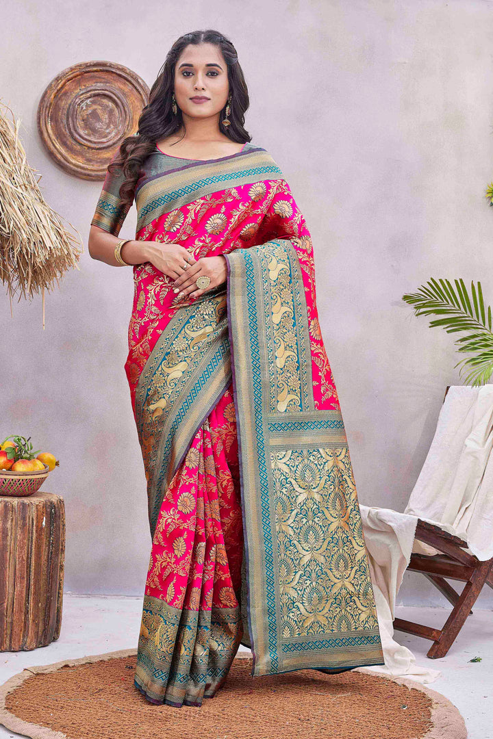 Elegant Silk-Blend Saree | Woven Jacquard Design for Special Events