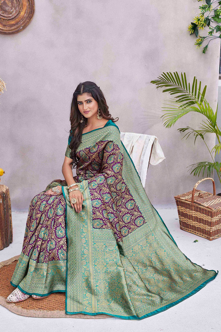 Silk-Blend Saree | Woven Jacquard Designer for Weddings & Special Events