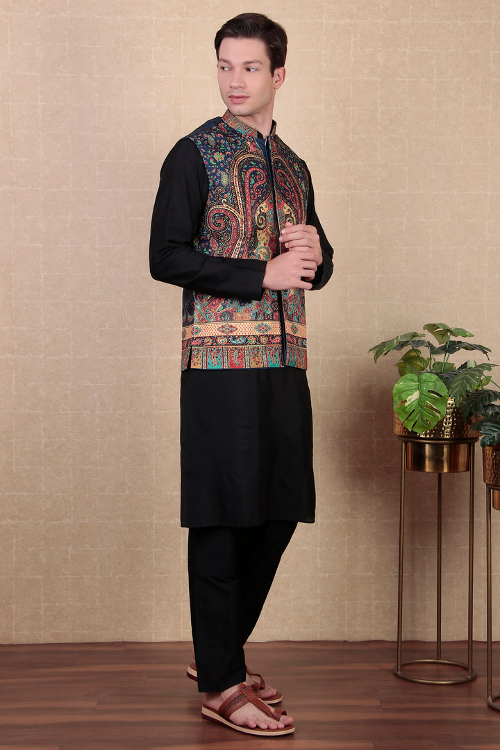 Stylish Indo Western Jacket | Digital Print Khadi Silk Koti for Festive Wear