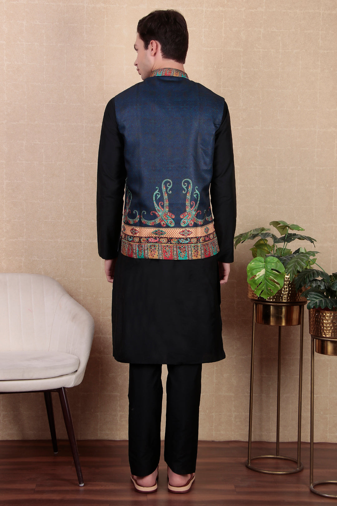 Stylish Indo Western Jacket | Digital Print Khadi Silk Koti for Festive Wear