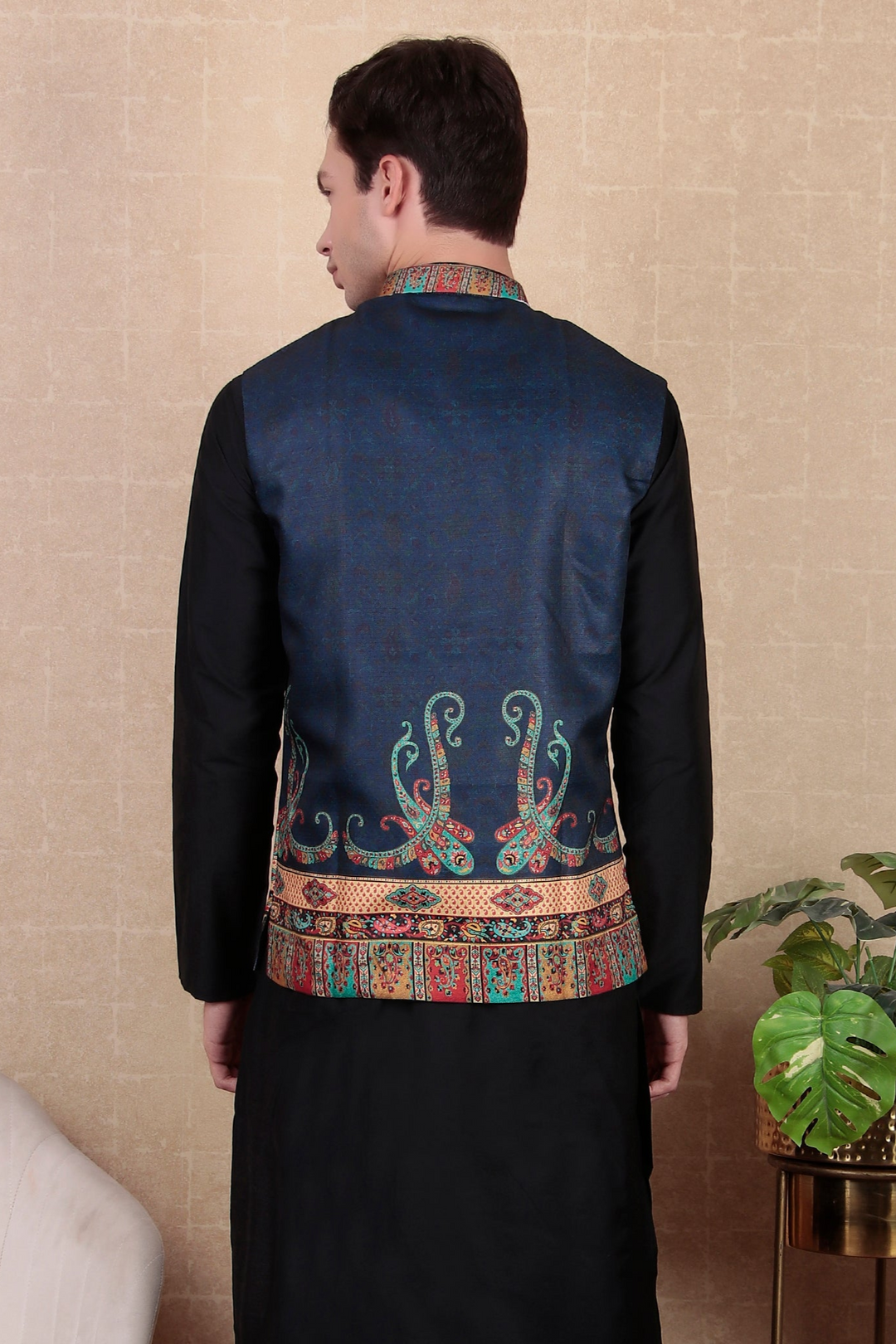 Stylish Indo Western Jacket | Digital Print Khadi Silk Koti for Festive Wear