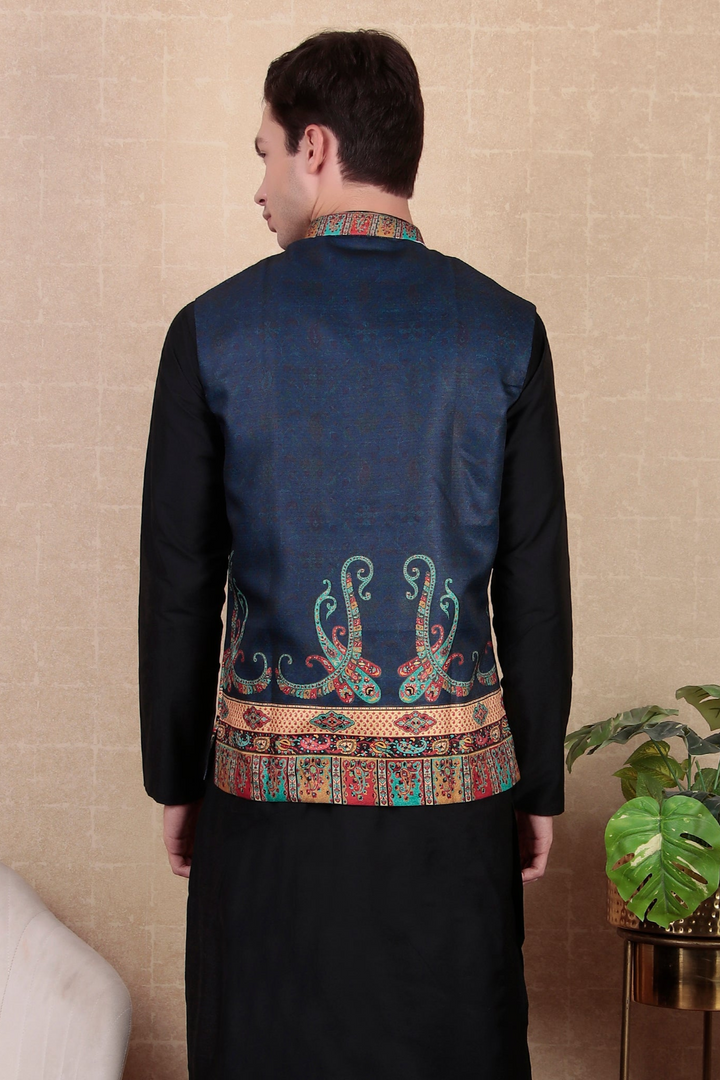 Stylish Indo Western Jacket | Digital Print Khadi Silk Koti for Festive Wear