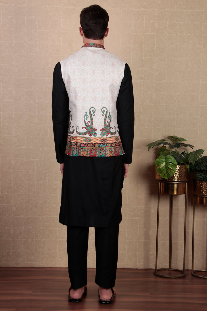 Stylish Indo Western Jacket | Digital Print Khadi Silk Koti for Festive Wear