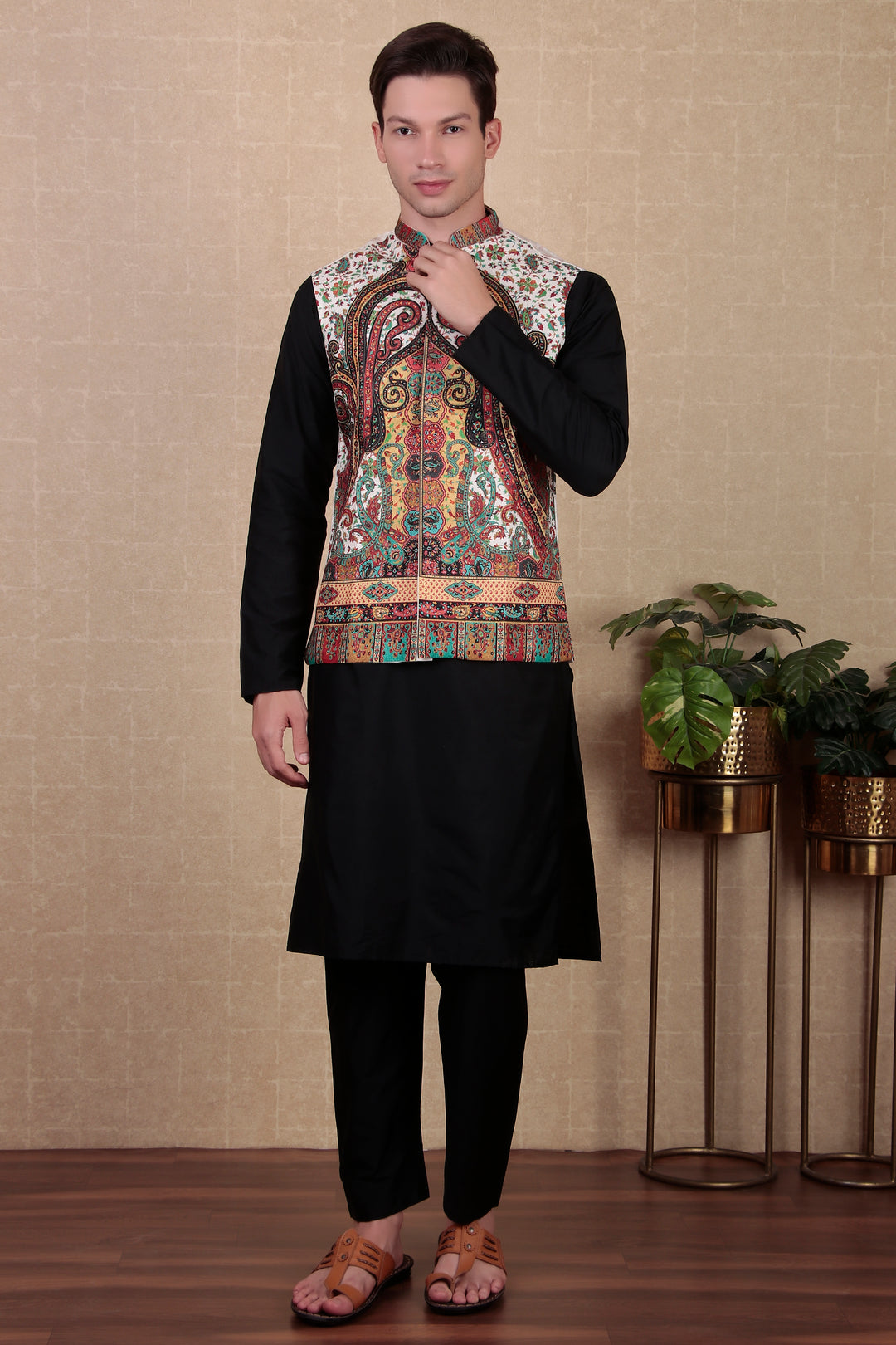 Stylish Indo Western Jacket | Digital Print Khadi Silk Koti for Festive Wear