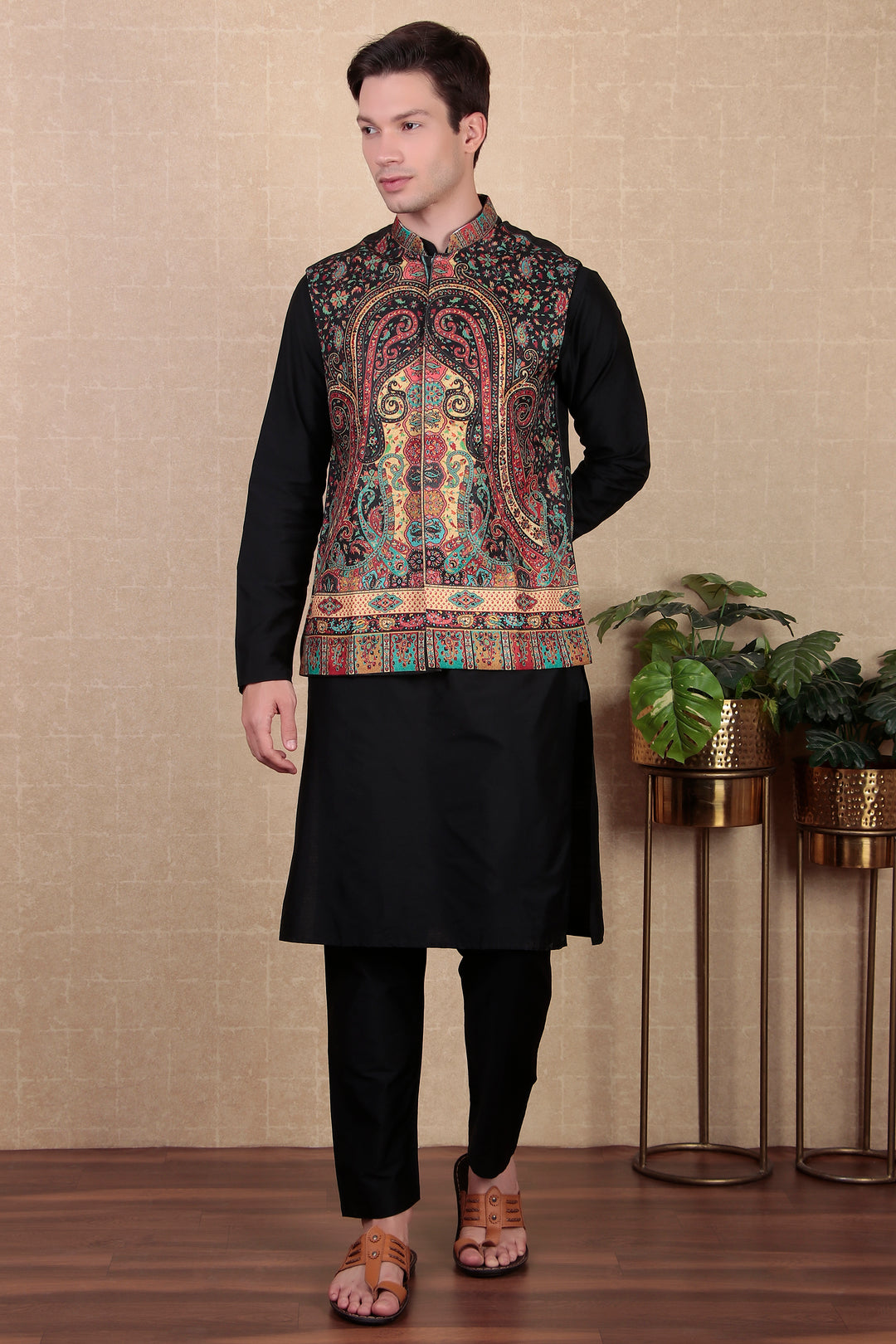 Stylish Indo Western Jacket | Digital Print Khadi Silk Koti for Festive Wear