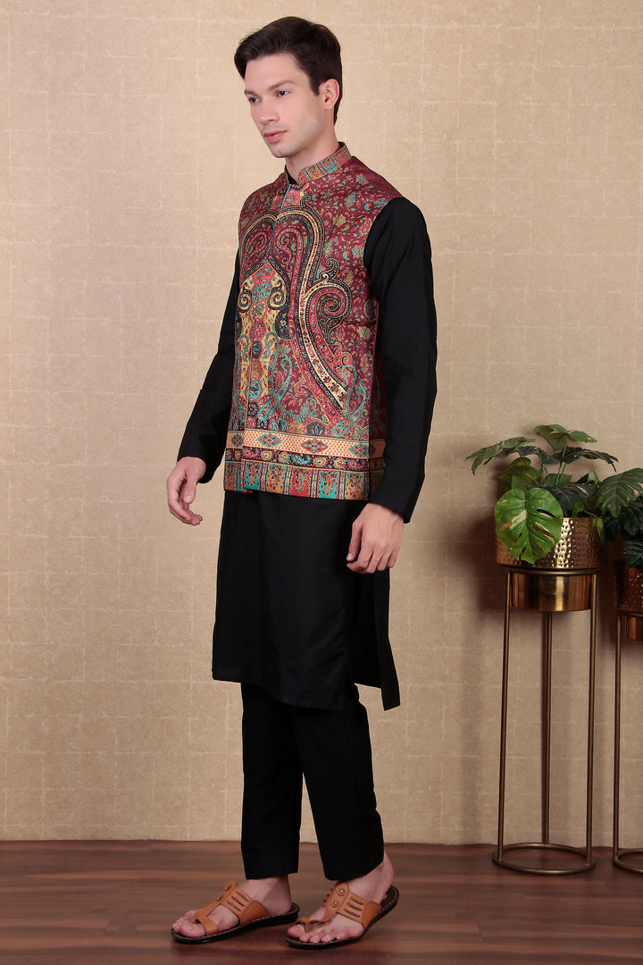 Stylish Indo Western Jacket | Digital Print Khadi Silk Koti for Festive Wear