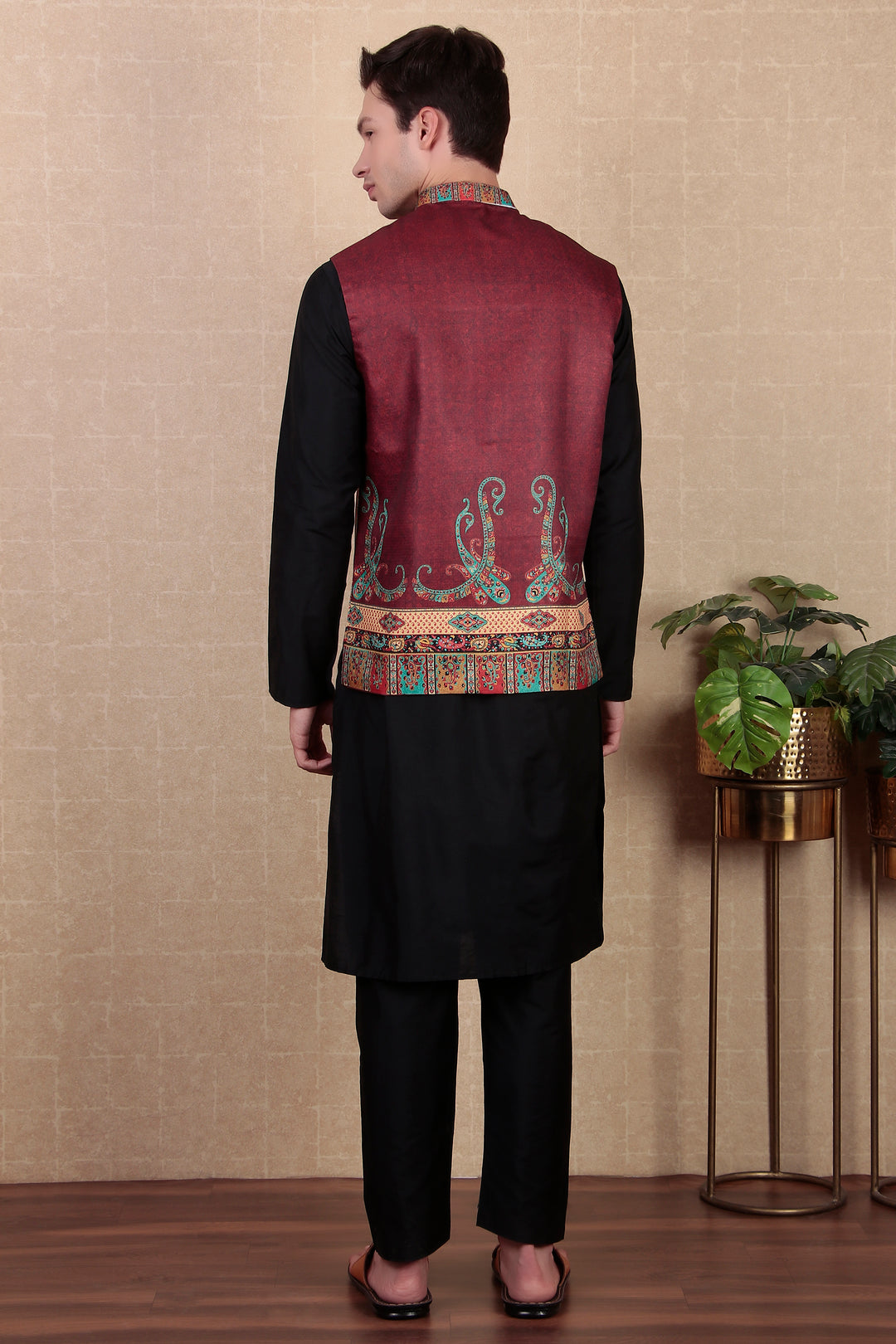 Stylish Indo Western Jacket | Digital Print Khadi Silk Koti for Festive Wear