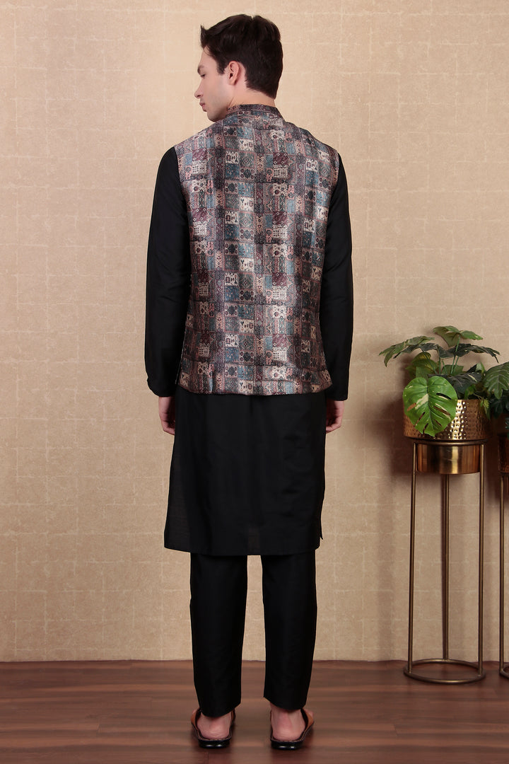 Stylish Wine Koti | Digital Print Khadi Silk Indo Western Jacket for Men