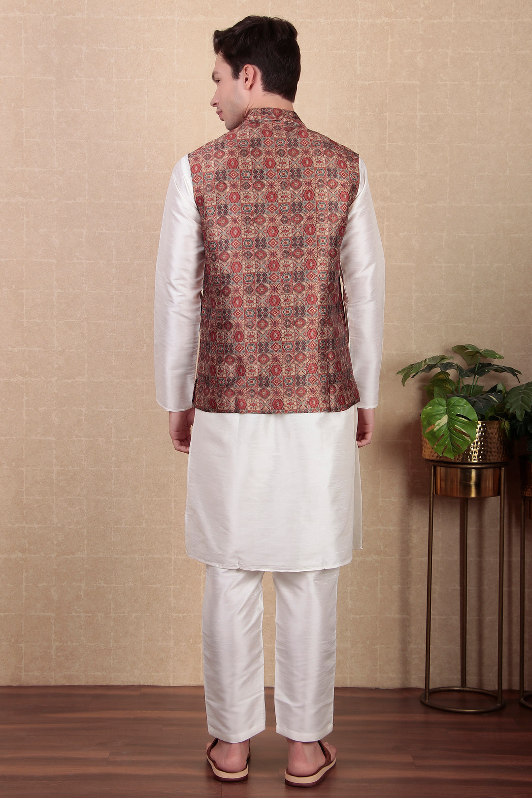 Exclusive Maroon Koti | Digital Printed Khadi Silk Jacket for Festive Wear