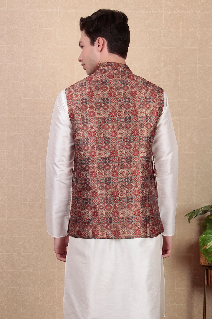 Exclusive Maroon Koti | Digital Printed Khadi Silk Jacket for Festive Wear