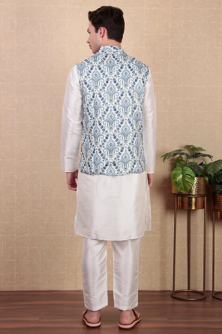 Festive Wear Blue Koti for Men | Digital Printed Khadi Silk Ethnic Jacket