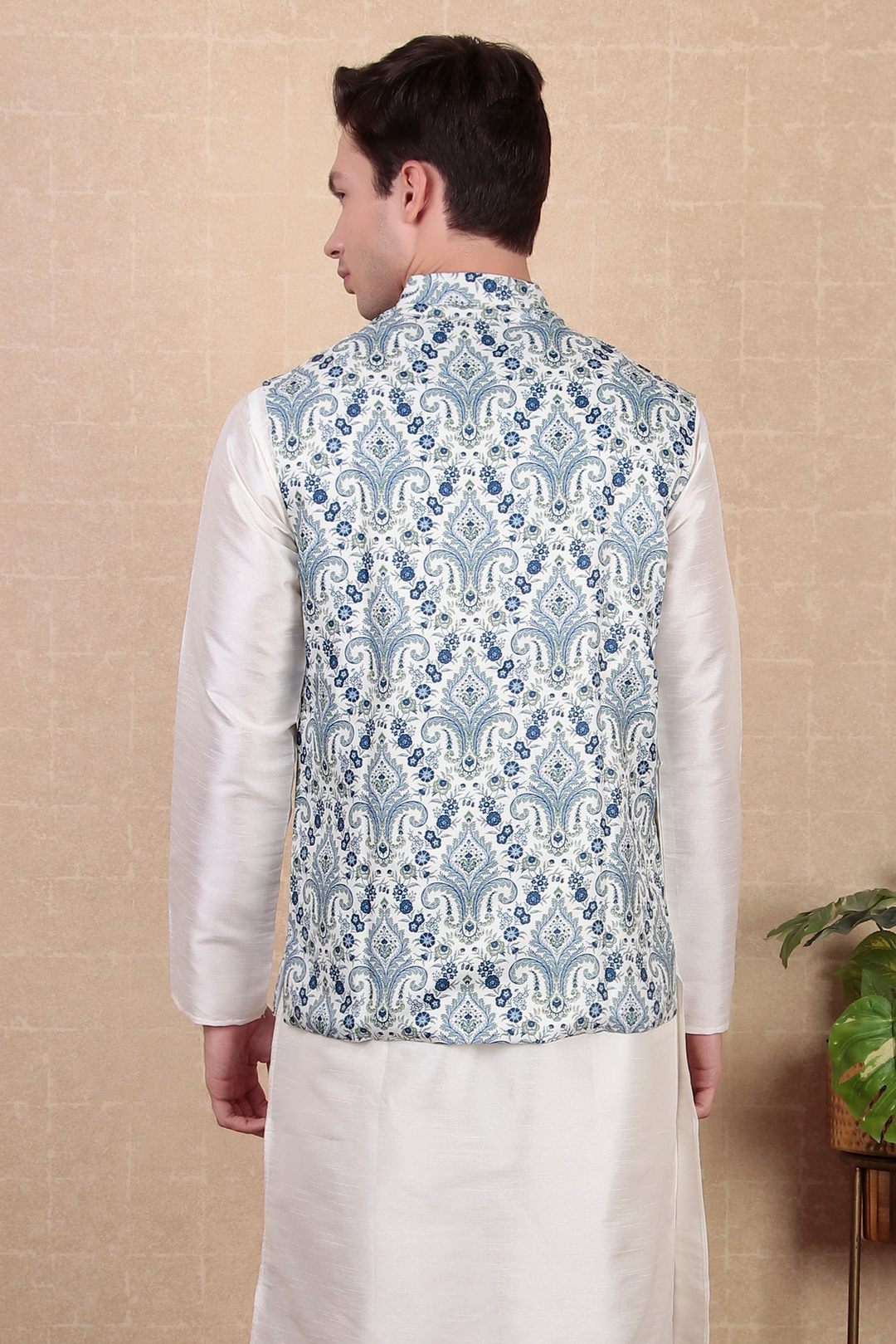 Festive Wear Blue Koti for Men | Digital Printed Khadi Silk Ethnic Jacket