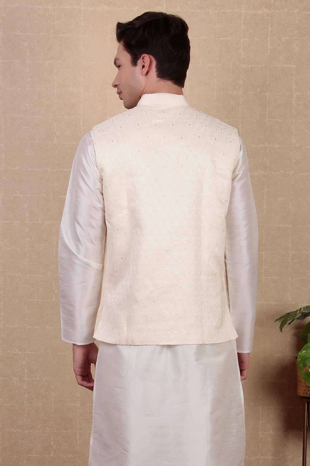 Elegant Off White Koti | Designer Digital Printed Khadi Silk Jacket