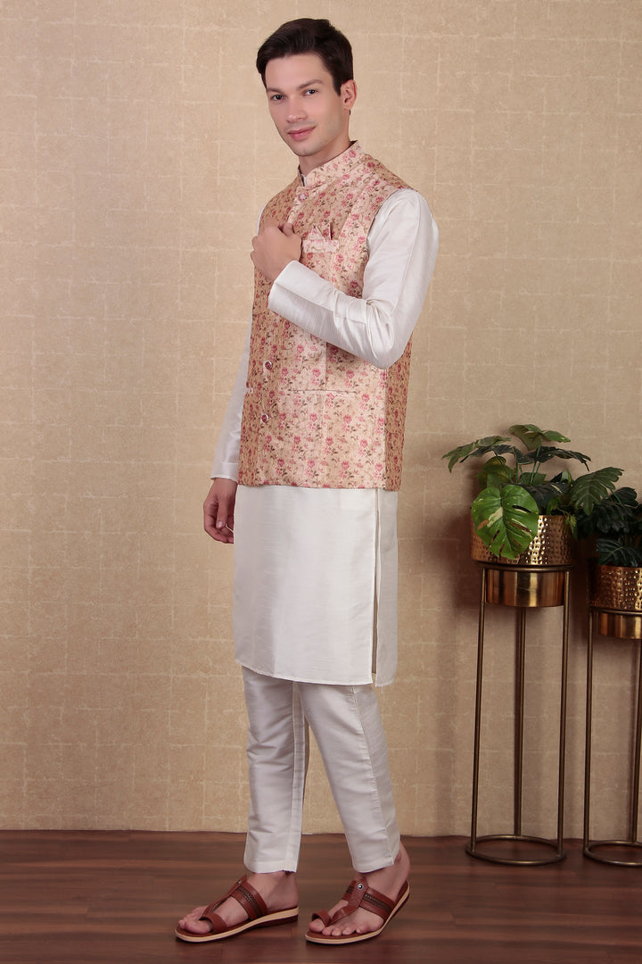 Digital Printed Beige Koti | Stylish Ethnic Jacket for Men’s Kurta