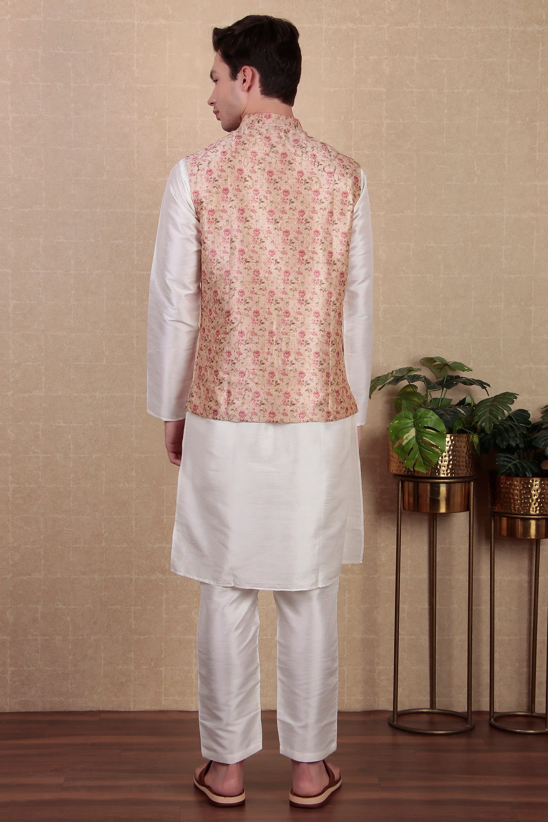 Digital Printed Beige Koti | Stylish Ethnic Jacket for Men’s Kurta