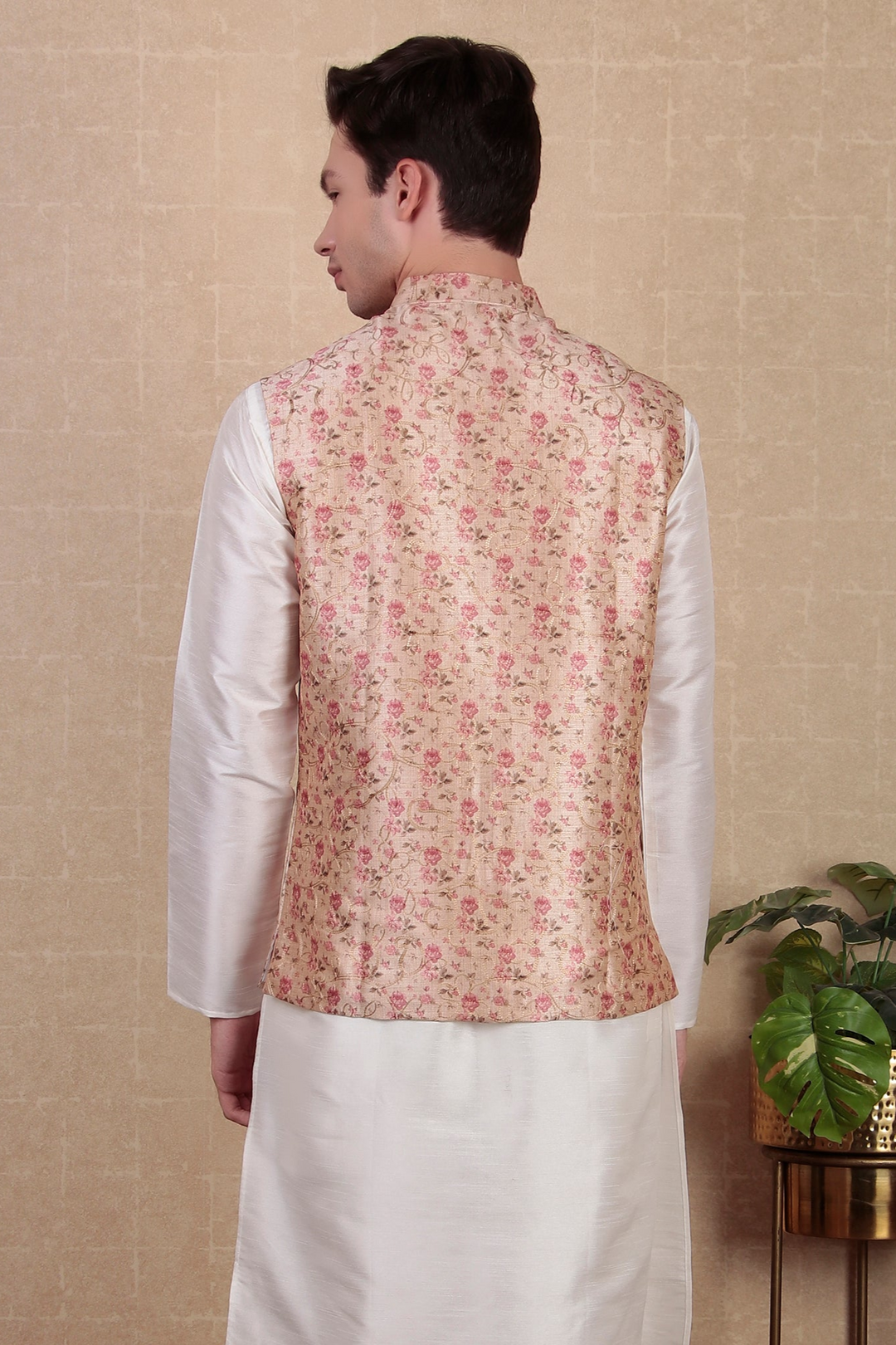 Digital Printed Beige Koti | Stylish Ethnic Jacket for Men’s Kurta