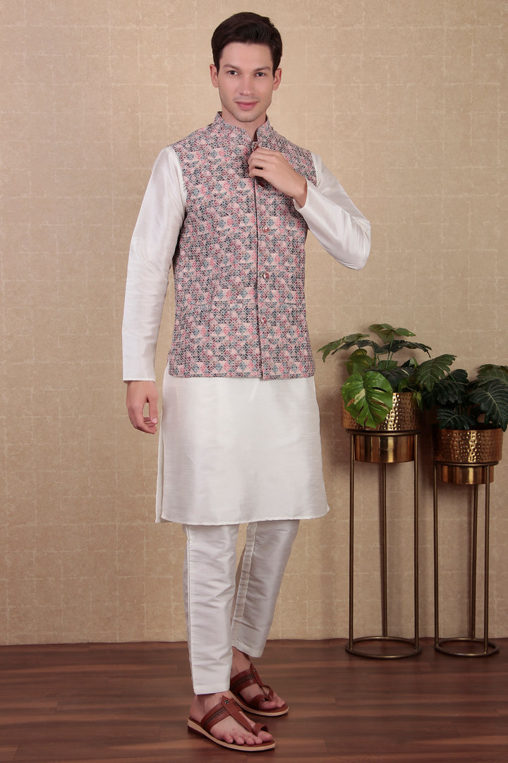 Digital Print Koti for Men | Light Purple Khadi Silk Ethnic Jacket