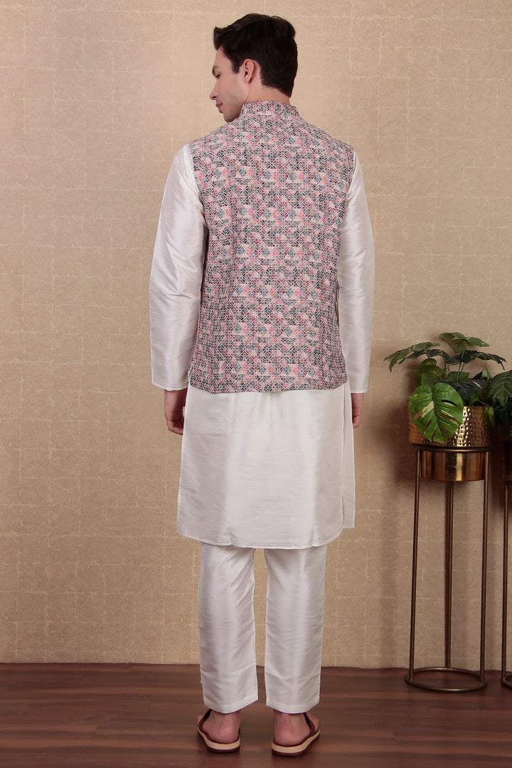 Digital Print Koti for Men | Light Purple Khadi Silk Ethnic Jacket