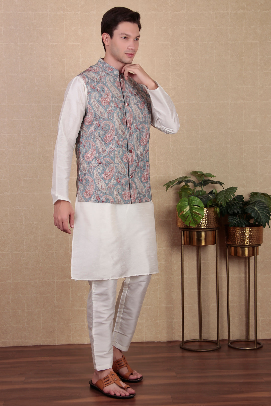 Grey Khadi Silk Jacket | Elegant Indo Western Koti for Festive Wear